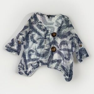 Nina Leonard Cardigan Blue White See Thru Button Medium